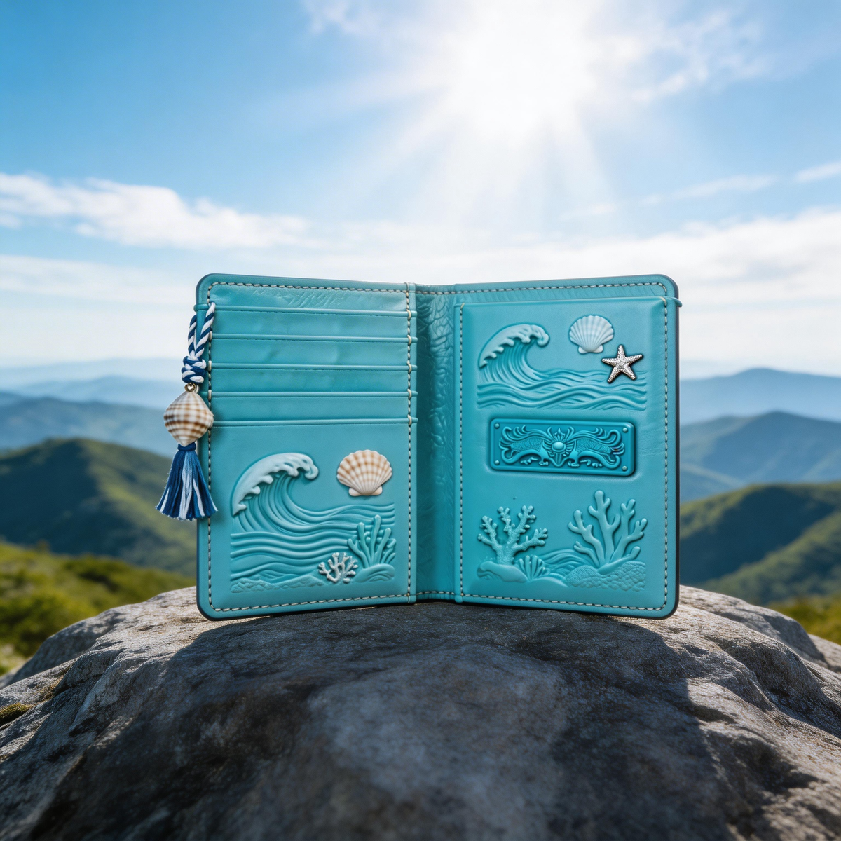 Ocean-Inspired Passport Wallet | Vibrant Leather | Gift Box Presentation | Perfect Gift for Beach Lovers