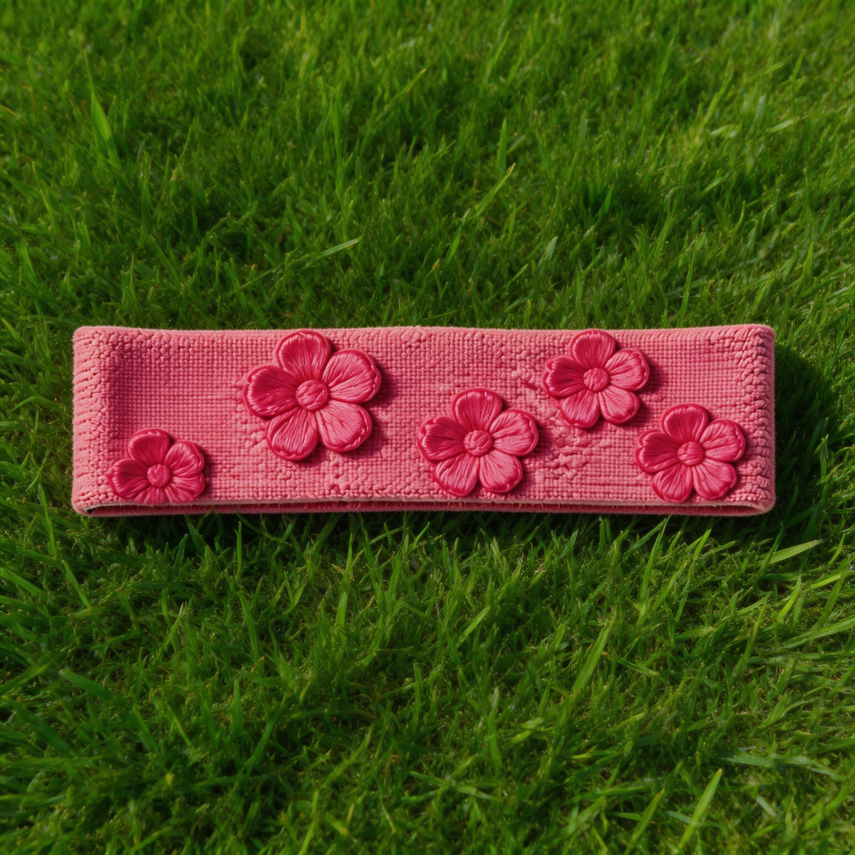 Pink Floral Embroidered Headband – Fun & Feminine Design for Fitness & Casual Wear